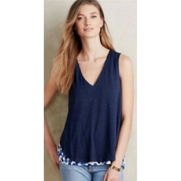Anthropologie Tops - Anthro Deletta Blue Polka Dot Underlay Tank Top XS